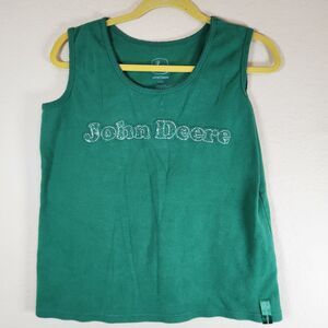 John Deere  Logo Tank Top Sz L 12/14 summer events bling Rhinestones green solid